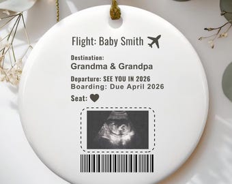 Pregnancy Announcement Ultrasound Ornament, Baby Announcement Photo Ornament, Grandparents Gift, Baby Reveal Keepsakes, Custom Name Gift Set