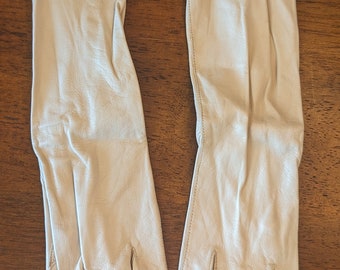 Vintage Grandoe Dames Lange Opera Handschoenen Ivoor Zeepbaar Leer Sz 7 Cosplay