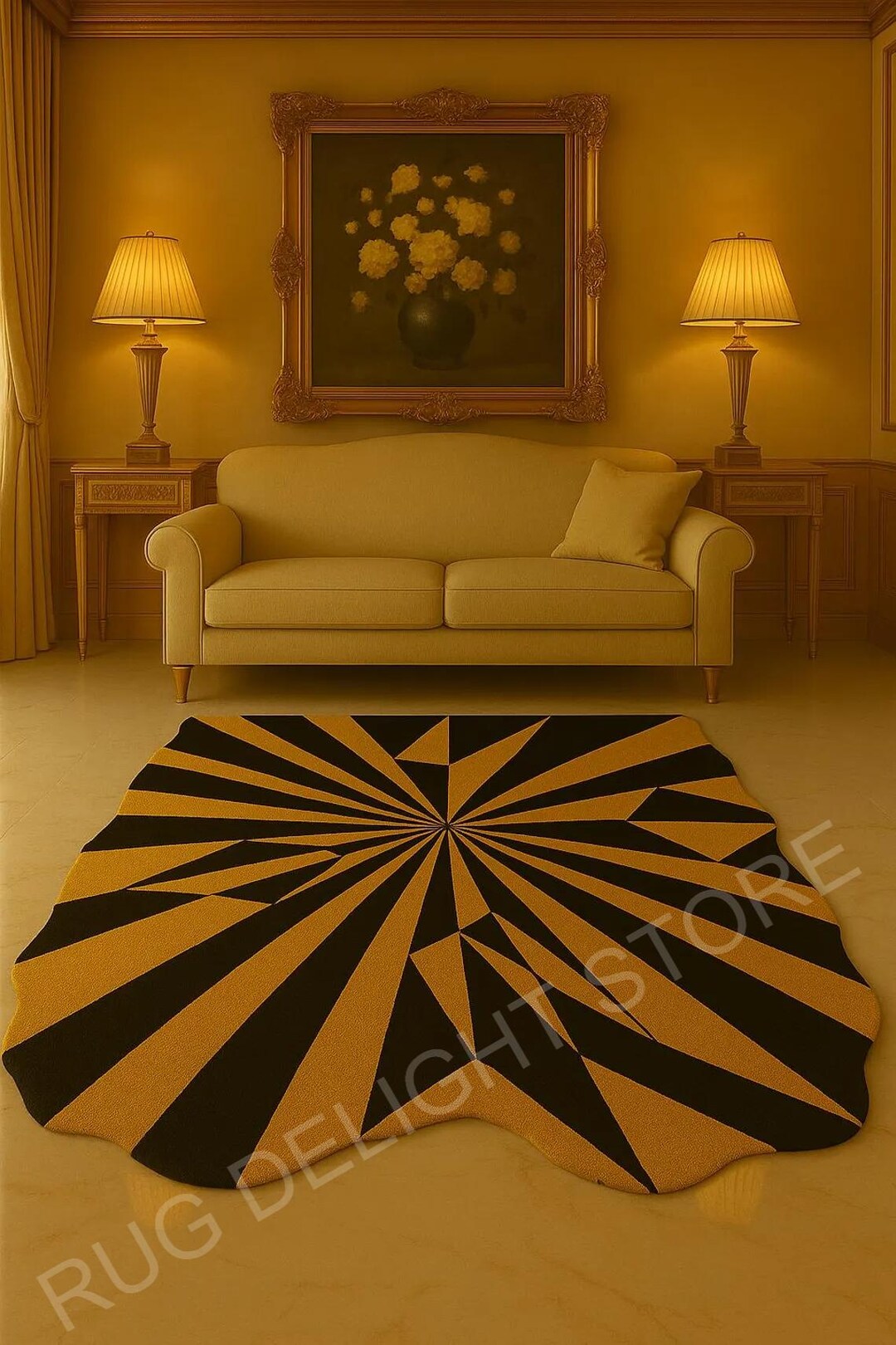 Starburst Rug Gold Glam Irregular Starburst Carpet – Black & Gold Contemporary Art Rug by ...