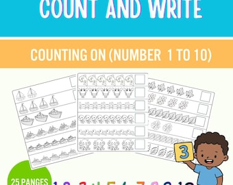 Zähle Zahlen 1–10 | Zählen Arbeitsblätter für die Vorschule | Druckbare Mathe-Übungen für Kinder | Digitaler Download