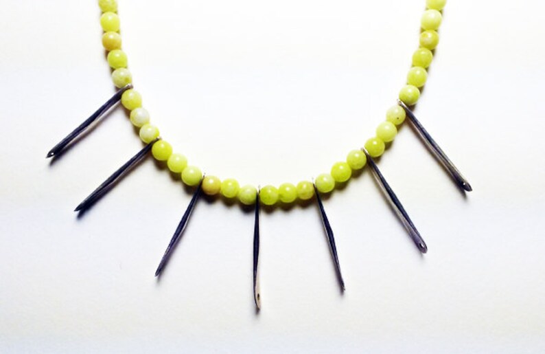 Peridot jasper and silver chain necklace image 1