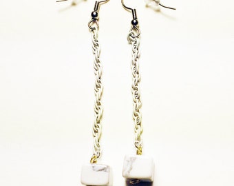 Howlite and vintage white chain earrings