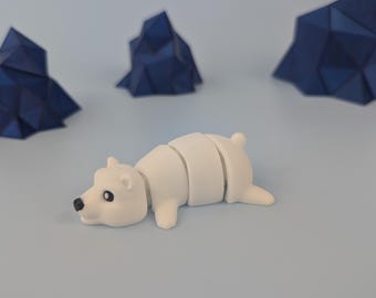 Eisbär Schlüsselanhänger - 3D gedrucktes Flexi Arctic Art, Gelenkbär, Wintergeschenk, Accessoire für Wildtierliebhaber, Schlüsselanhänger