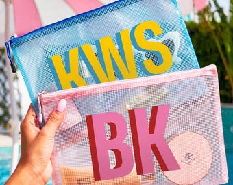 Personalized Pool Bag, Bridesmaid Beach Pouch, Shadow Monogram Pool Bag, Waterproof Pool Bag, Bachelorette Party Favor, Bridesmaid Gifts