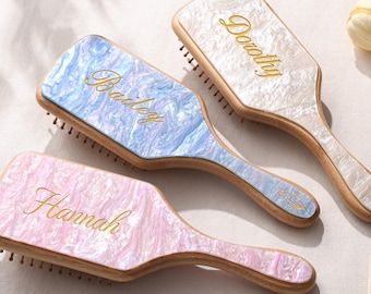 Personalized Name Hairbrush, Custom Engraved Comb, Wedding Bridesmaids Gifts, Name Comb With Birth Flower, Gift for Mom, Gift for Her