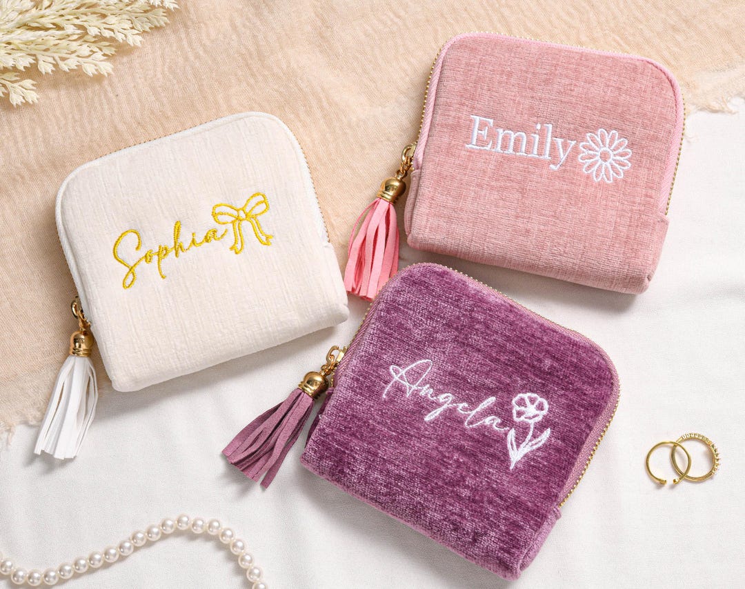 Embroidered Travel Jewelry Case, Personalized Jewelry Organizer for ...