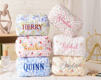 Personalized Embroidered Makeup Bag, Floral Cosmetic Bag, Travel Makeup Pouch, Toiletry Bag For Women, Bridesmaid Makeup Bag, Bridal Gifts