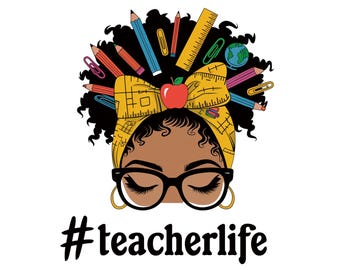 Afro Teacher Pencil Bow Png, Afro Messy Bun Teacher Png, Teacher Life Png, Teacher's Day Png, Black Teacher Png, Teacher Appreciation Gift