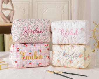 Personalized Embroidered Makeup Bag, Floral Cosmetic Bag, Bridesmaid Makeup Bag, Toiletry Bag For Women, Bridal Party Gifts,Makeup Organizer