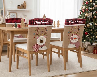 Christmas Chair Covers, Santa & Snowman Christmas Chair Covers, Chair Cover With Name, Christmas Chair Cover Gift, Home Decor, Holiday Gifts