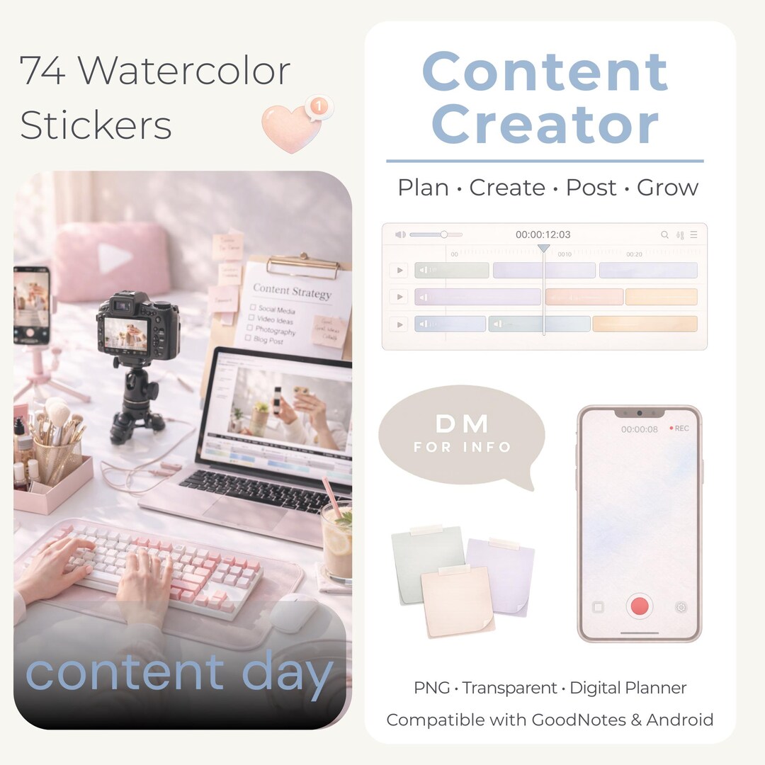 Content Creatore Sticker Content Creator Planner Stickers for Goodnotes – 74 Digital Stickers ...