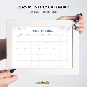 2025 Calendar Printable: Minimalist Light Blue Floral Monthly Planner (PDF Download A4/US Letter Size)