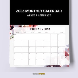 2025 Calendar Printable: Floral Design Monthly Planner with Notes (PDF Download A4/US Letter Size)