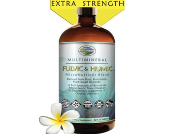 Oxygenated Fulvic & Humic Trace Minerals EXTRA STRENGTH,  Vitality Supplement for Sleep, Detox, Hair, Nails and Skin