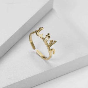 Arabic Name Ring, Adjustable Brass Jewelry with Custom Script Engraving
