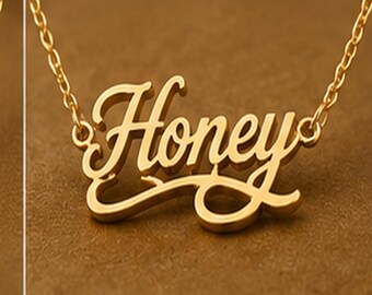 Namnhalsband i guld, sterlingsilver, signaturhalsband, elegant namn, personliga namnsmycken, mors dag-present, julklapp