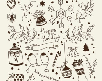 Christmas Doodles SVG Bundle, Holiday Line Art (Digital Download)