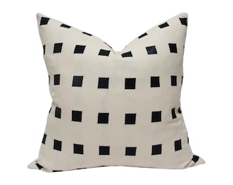 Chalet Cream and Black Luxury Throw Pillow - Kelly Wearstler Lee Jofa Black Squares Designer Pillow - Custom High End Pillow Cover