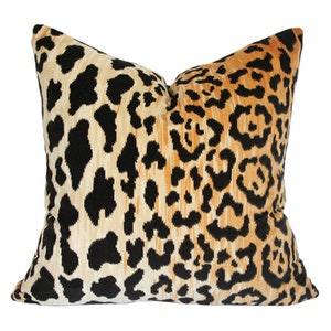 Leopard Velvet Luxury Throw Pillow Black and Gold Designer Pillow Custom High End Pillow Cover image 1