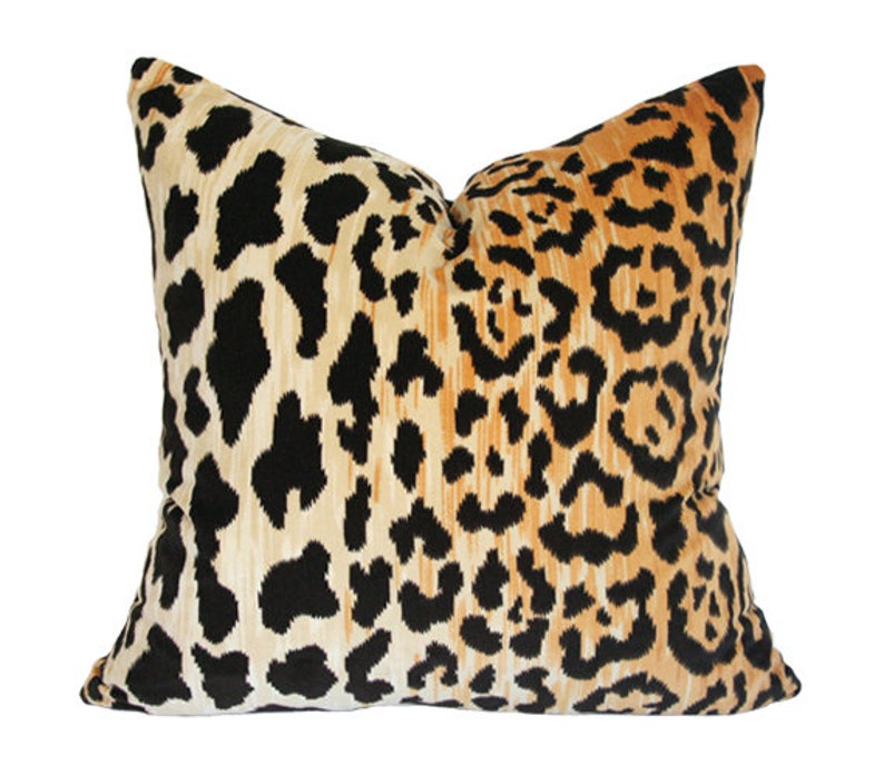 Leopard Velvet Luxury Throw Pillow Black and Gold Designer Pillow Custom High End Pillow Cover image 1