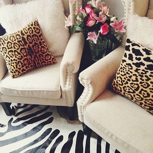 Leopard Velvet Luxury Throw Pillow Black and Gold Designer Pillow Custom High End Pillow Cover image 3