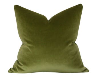 Olive Green Velvet Designer Pillow Cover - Made-to-Order - Luxury High End Cushion