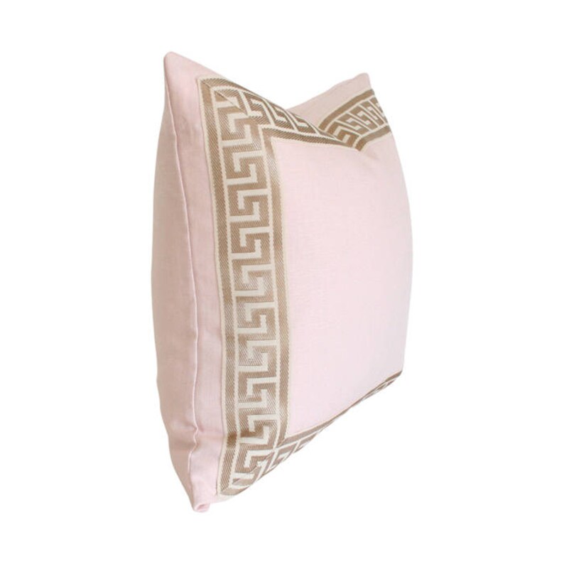 Pale Pink Linen With Greek Key Border Luxury Throw Pillow Etsy