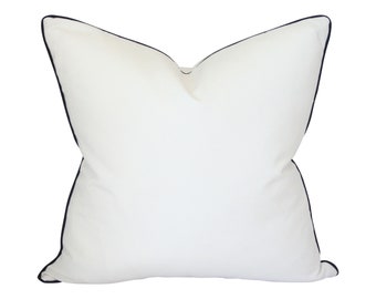 Solid White with Piping (Customizable Color) Luxury Throw Pillow - Designer Pillow - Custom High End Pillow Cover