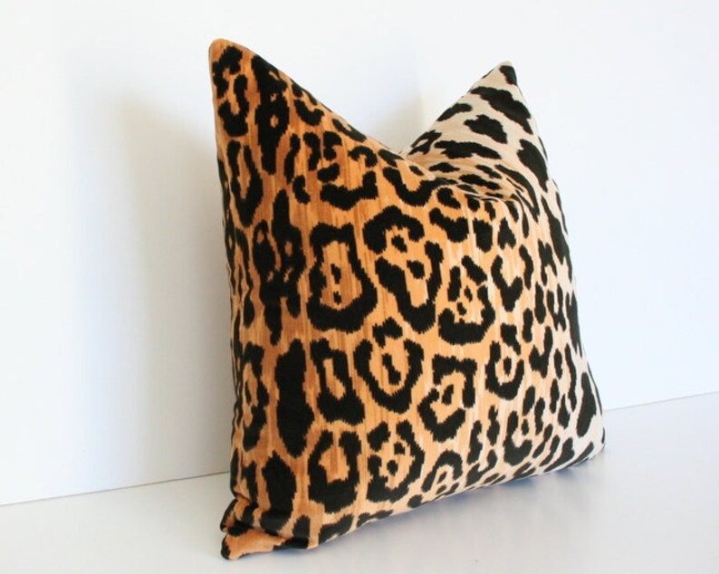 Leopard Velvet Luxury Throw Pillow Black and Gold Designer Pillow Custom High End Pillow Cover image 4