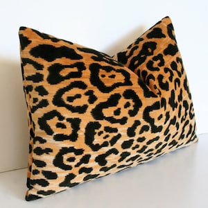 Leopard Velvet Lumbar Luxury Throw Pillow Black and Brown Designer Pillow Custom High End Pillow Cover image 2