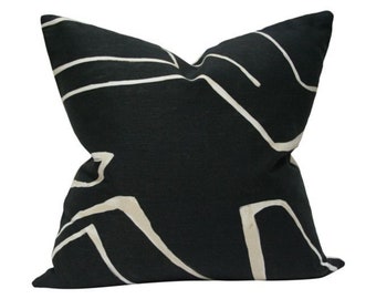 Graffito Onyx Luxury Throw Pillow - Kelly Wearstler Black and Cream Painterly Geometric Designer Pillow - Custom High End Pillow Cover