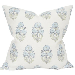 Mughal Flower Monsoon Blue and Green Luxury Throw Pillow Lisa Fine Designer Pillow Custom High End Pillow Cover image 1
