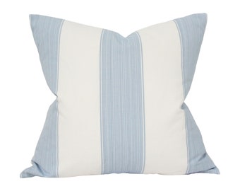 Wide Stripe French Blue Luxury Throw Pillow - Blue Designer Pillow - Custom High End Pillow Cover