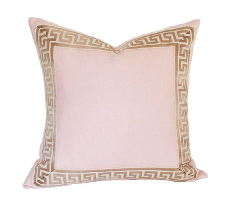 Pale Pink Linen With Greek Key Border Luxury Throw Pillow Etsy