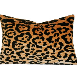 Leopard Velvet Lumbar Luxury Throw Pillow Black and Brown Designer Pillow Custom High End Pillow Cover image 1