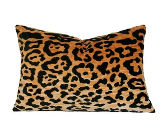 Leopard Velvet Lumbar Luxury Throw Pillow - Black and Brown Designer Pillow - Custom High End Pillow Cover