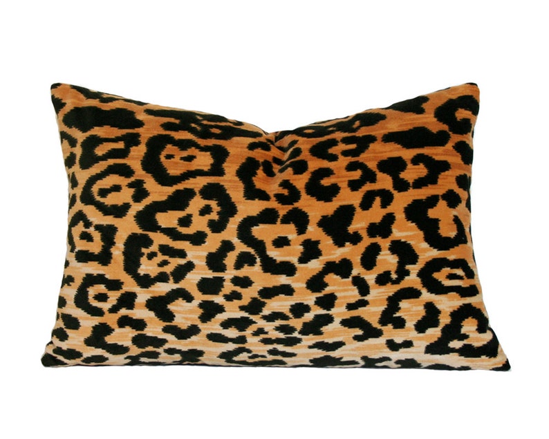 Leopard Velvet Lumbar Luxury Throw Pillow Black and Brown Designer Pillow Custom High End Pillow Cover image 1