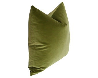 Olive Green Velvet Luxury Throw Pillow - Solid Designer Pillow - Custom High End Pillow Cover