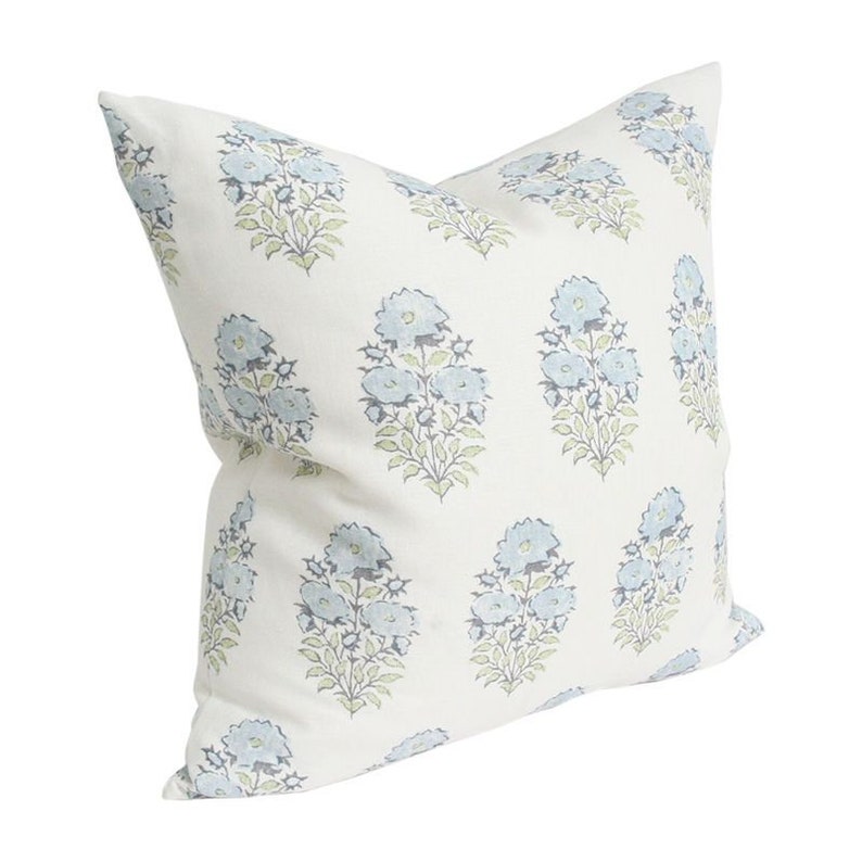 Mughal Flower Monsoon Blue and Green Luxury Throw Pillow Lisa Fine Designer Pillow Custom High End Pillow Cover image 2