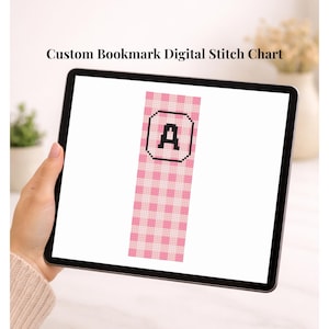 "Handgefertigtes Nadelspitzen- / Kreuzstich-Lesezeichen ""Lesezeichen"" - personalisierte digitale Stichvorlage mit Ihrer Initiale!"