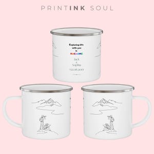 Personalized Enamel Camping Mug - Outdoor Adventure Cup, Lightweight & Durable Gift for Nature Lovers, Hikers - Campers - Couple Gift