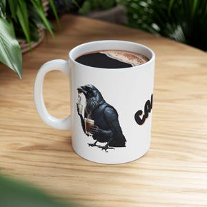 Crow Coffee Mug: Funny &quot;CAWFFEE&quot; Raven Pun - Gothic Humor