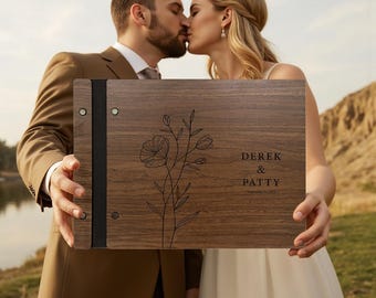 Personalized Wooden Wedding Guest Book, Custom Engraved Guestbook, Polaroid Photobooth Album, Wedding Easter Gift