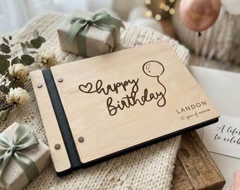 Personalised wooden guestbook: photo album, commemorative gift, birthday keepsake