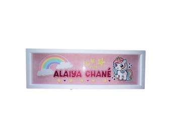Personalised Unicorn Rainbow Name Frame – Custom Kids Room Wall Decor