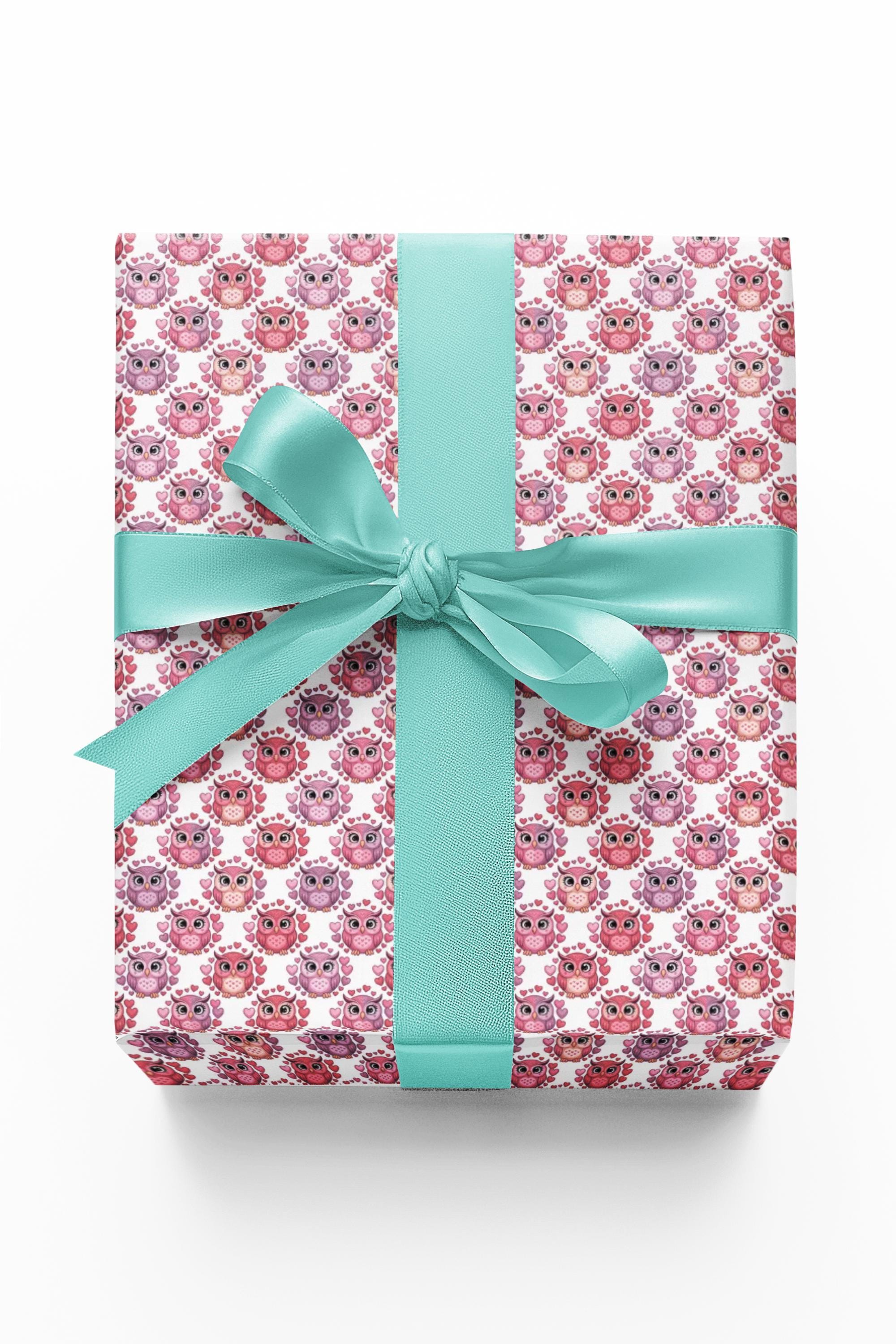 Pink Heart Owls Wrapping Paper | Valentine Gift Wrap Roll