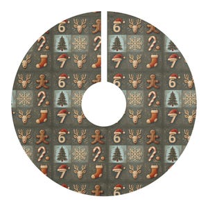 Funny Joke 67 Tree Skirt, Fun 6 7 Tree Skirt, Vintage Advent Icons Christmas Tree Skirt | Reindeer, Gingerbread, Candy Cane Pattern