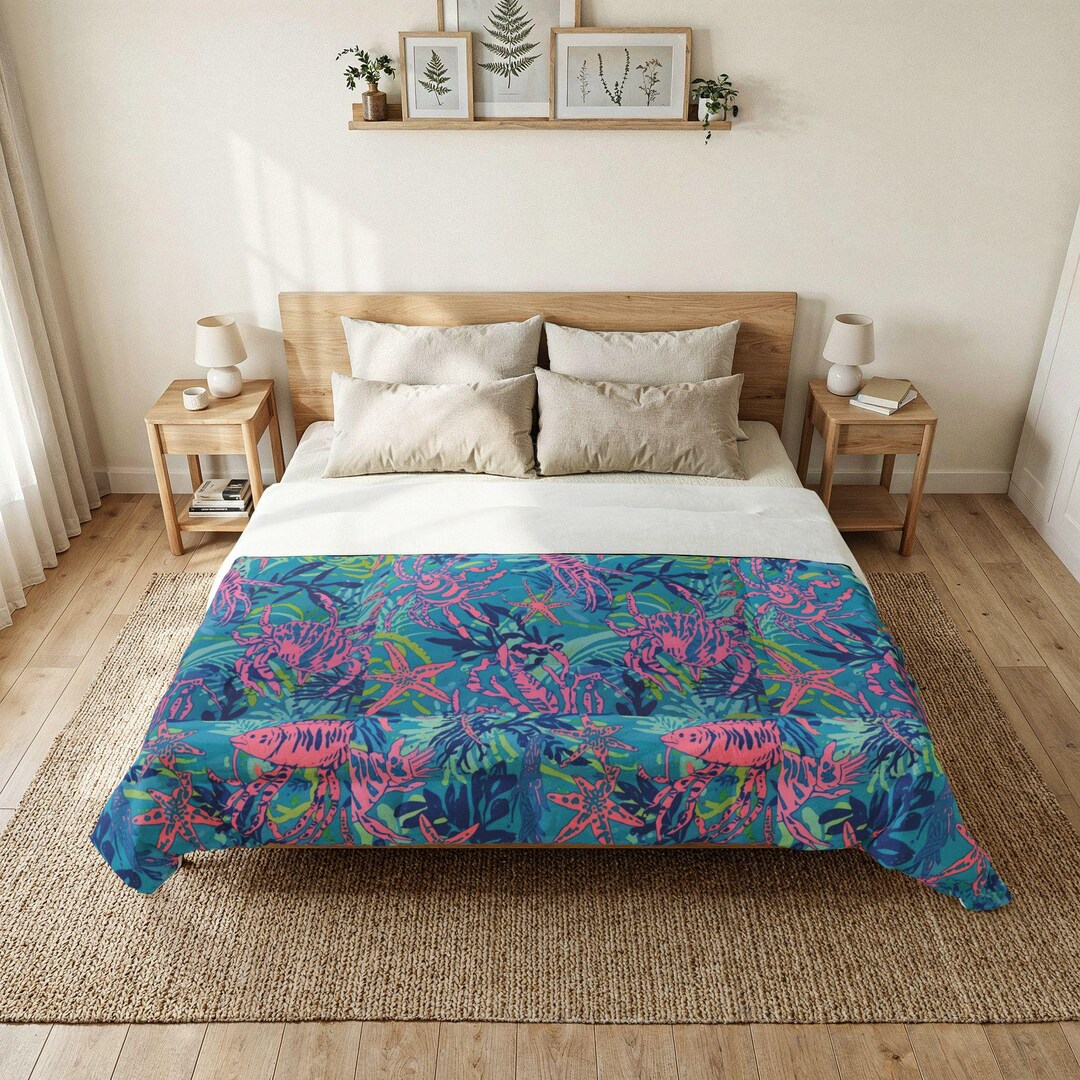 Comforter Fish Pattern Tropical Fish Pattern Cotton Comforter | Vibrant Coral Reef Bedding - Etsy