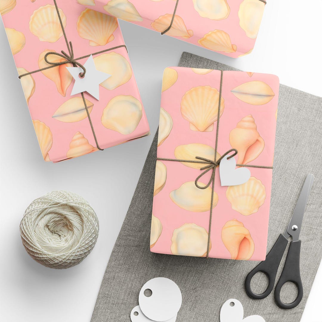 Seashell Pattern Wrapping Paper, Pink Beach Shell Gift Wrap, Beach ...