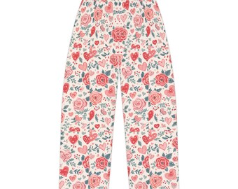 Roses and Hearts Pajama Pants | Floral Valentine Lounge Bottoms